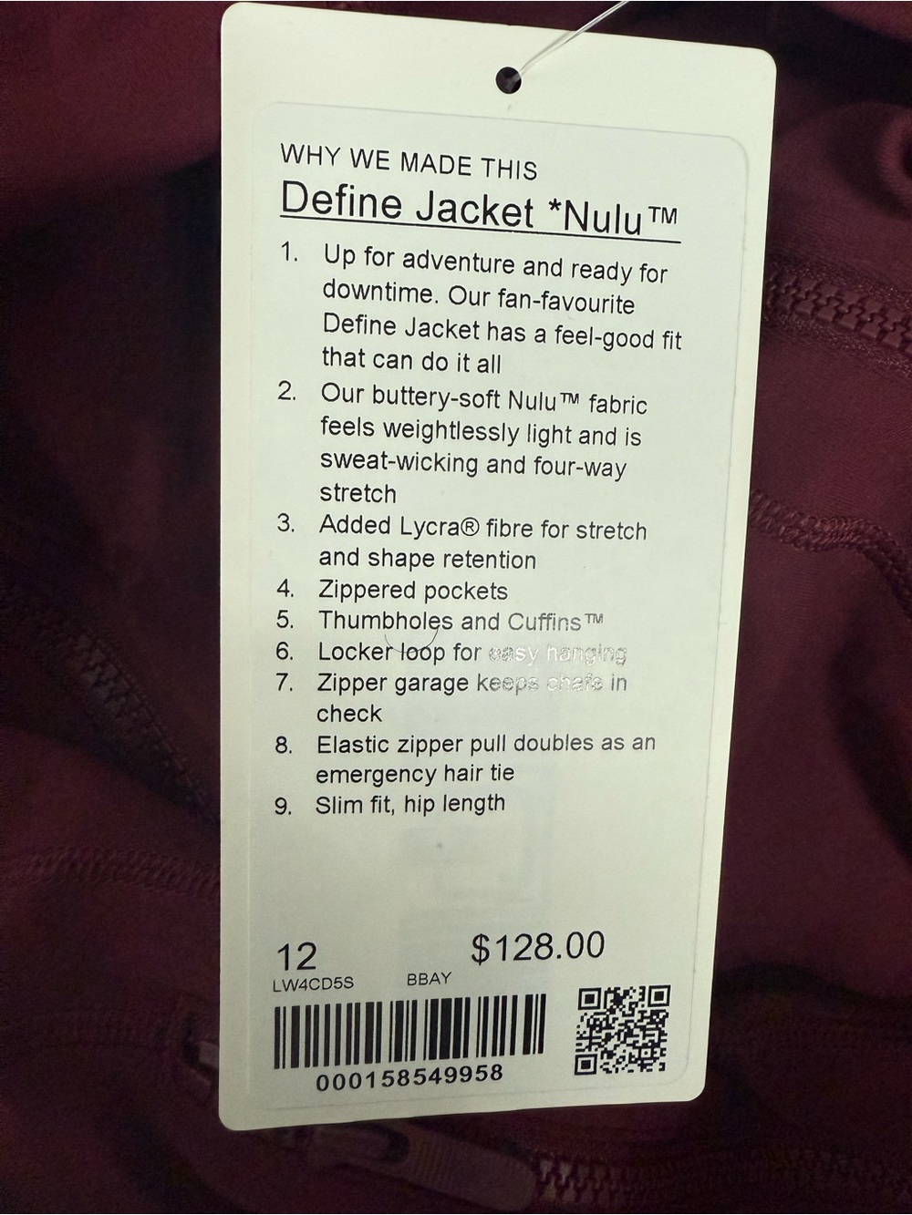 LuluLemon Define Jacket Nulu in Burgundy Bay - Picture 4 of 5